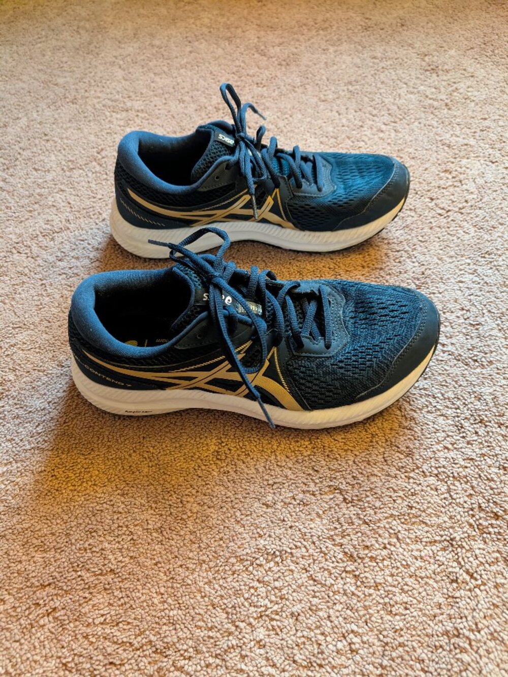 ASICS Gel Contend 7 Running Shoes Mens Size 9 Navy Blue Gold Sneakers